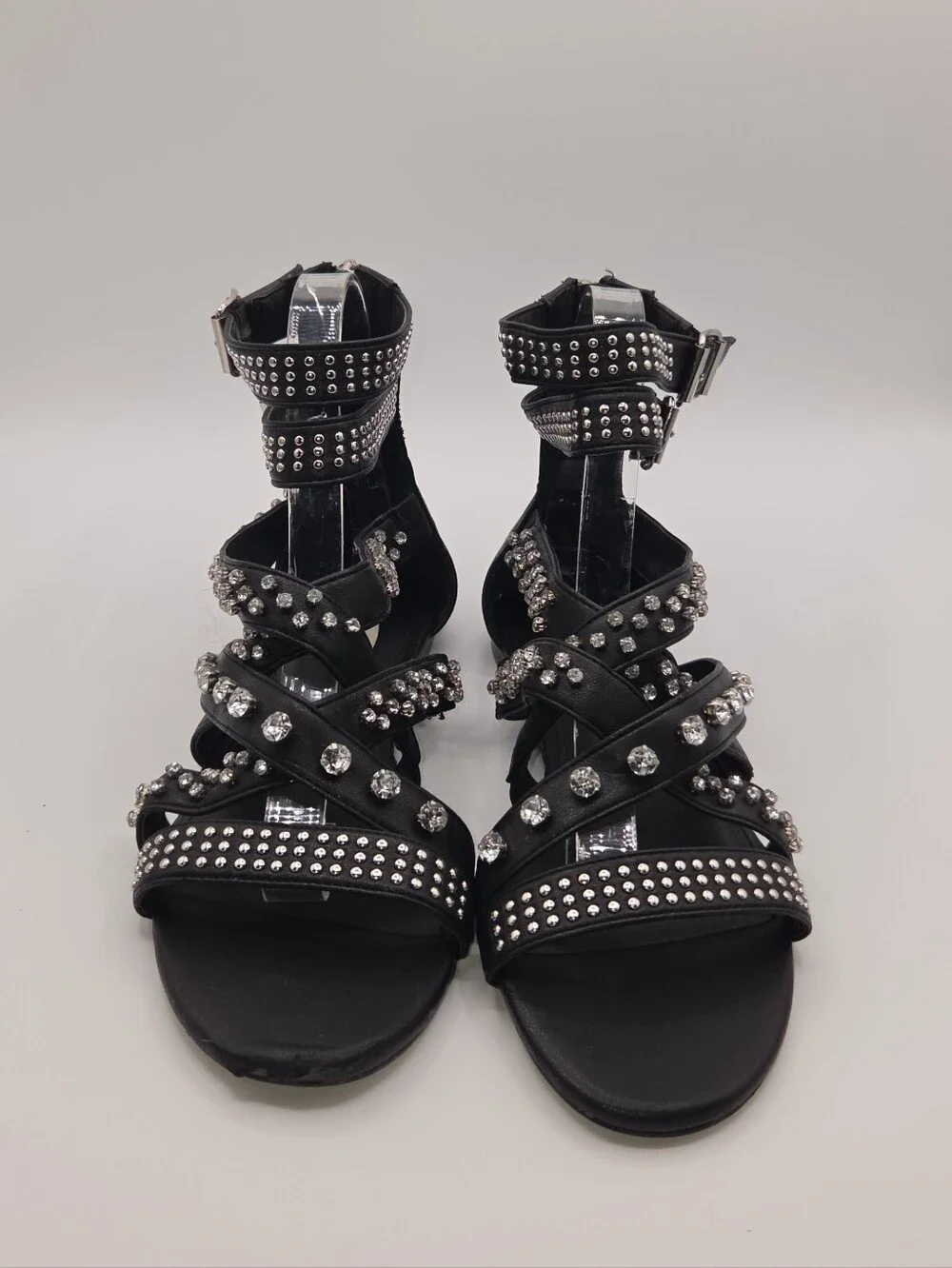 Steve Madden Black Studded Gladiator Sandals Crystal Details Womens Size 7.5M
